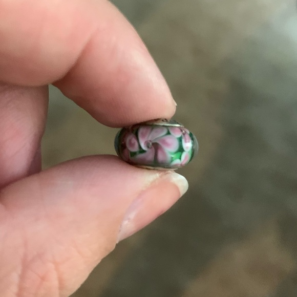 Pandora Jewelry - Pink Green Floral bloom pandora charm